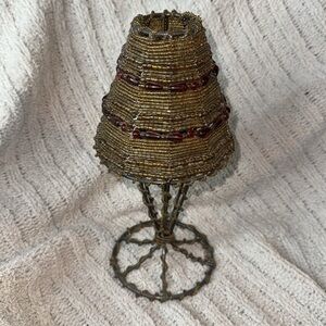 Vintage Beaded Tea Light Lamp.  Intricate Bead Work on Metal Frame -Super Unique